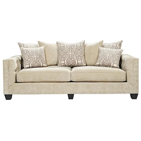 Contemporary Loose Pillow Back Stationary Sofa with Nailhead Accents